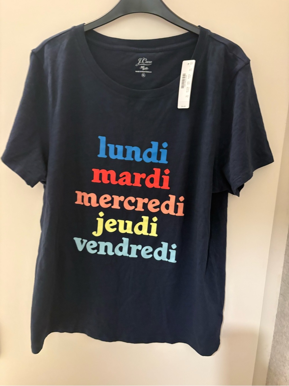 J. Crew Days of the Week Graphic T-Shirt. Size XL. New with tags.